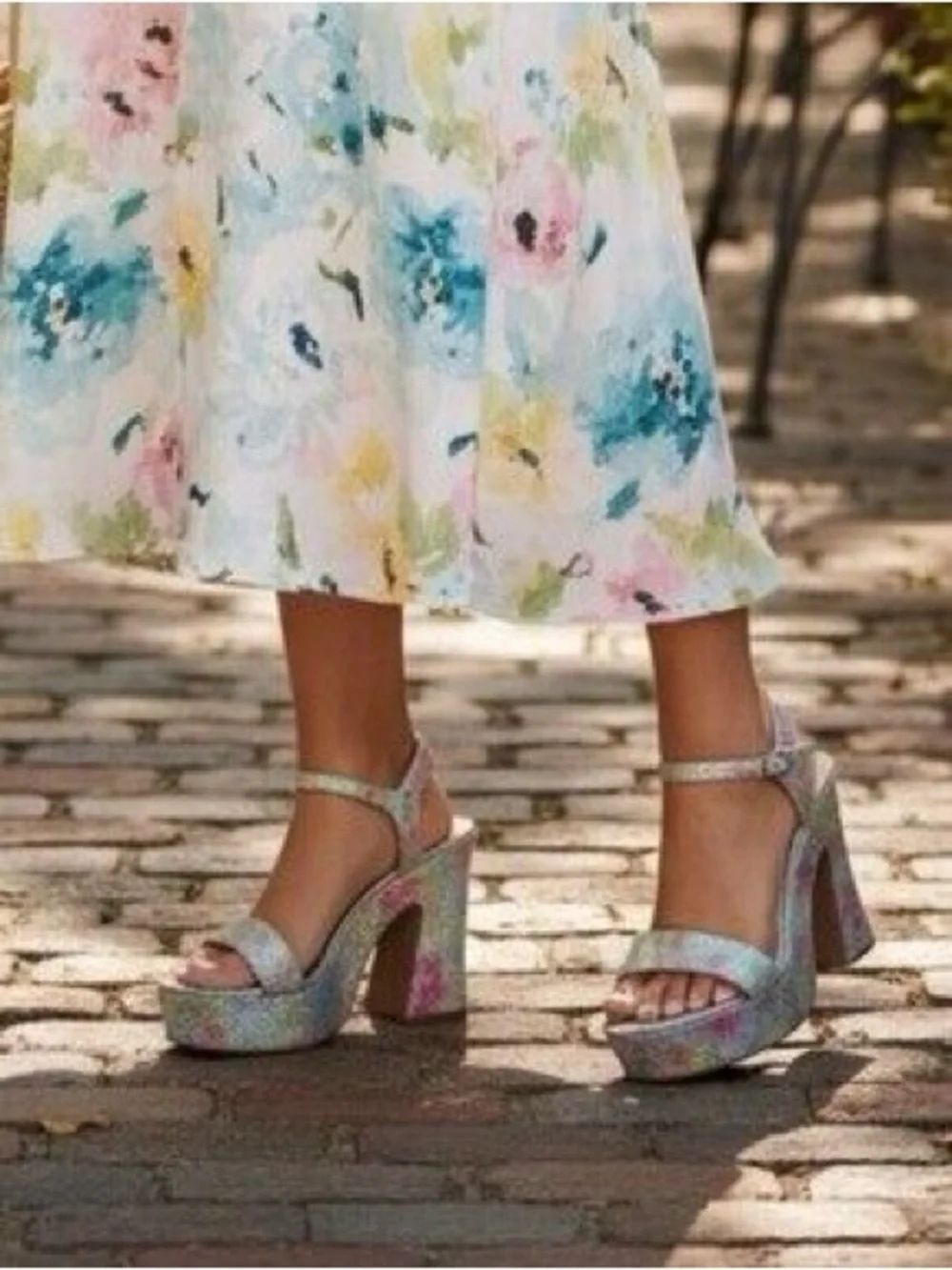 Platform Ankle-Strap Sandal in Multicolor rainbow glitter sparkleTie-Dye